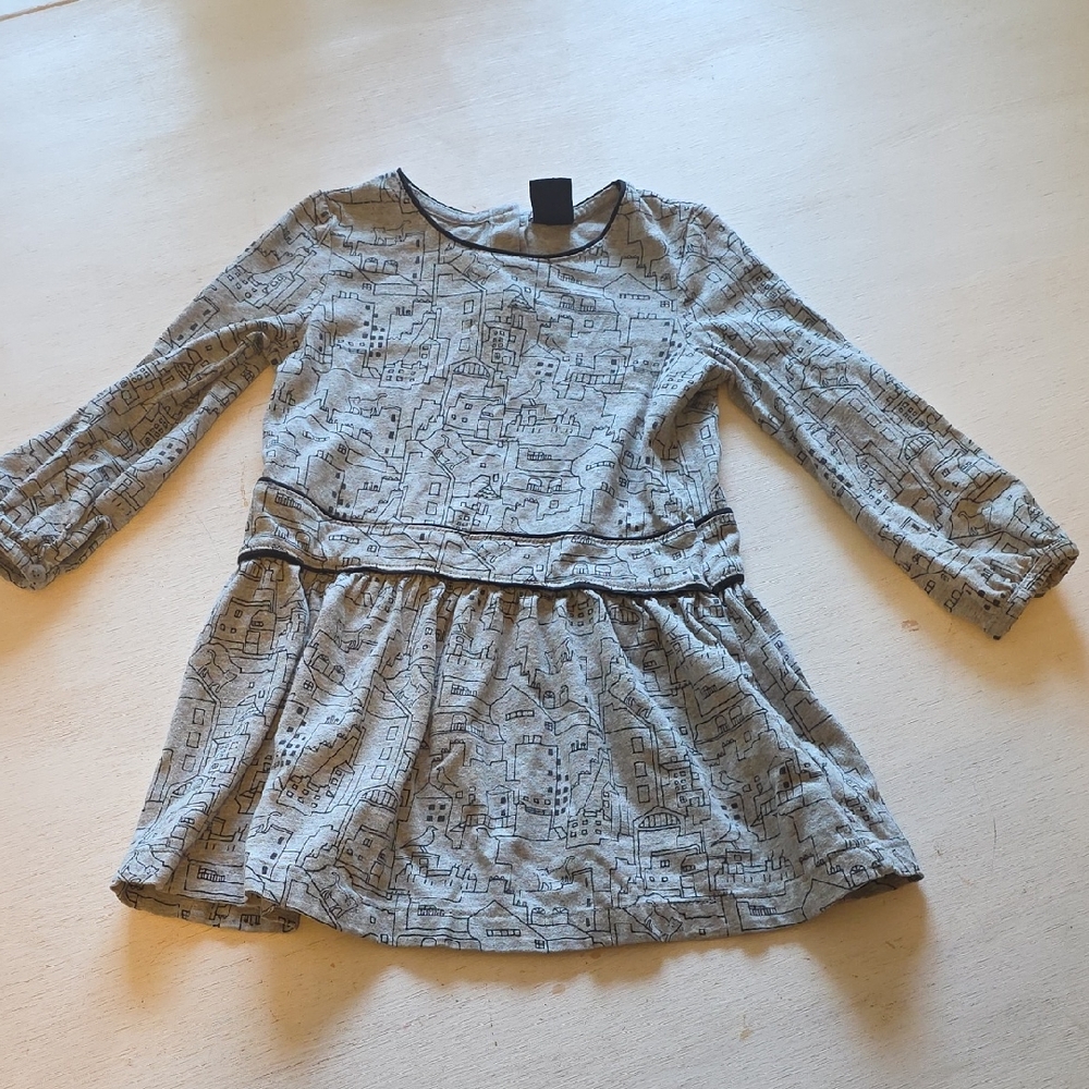 GAP Gray Patterned Long‎ Sleeve Dress